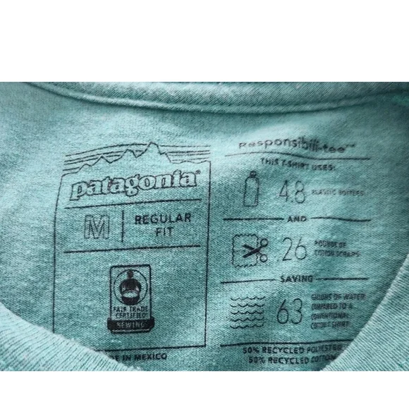 Patagonia Mountain Logo Responsibili-tee T-Shirt Adult Medium Green Regular Fit - Picture 7 of 7